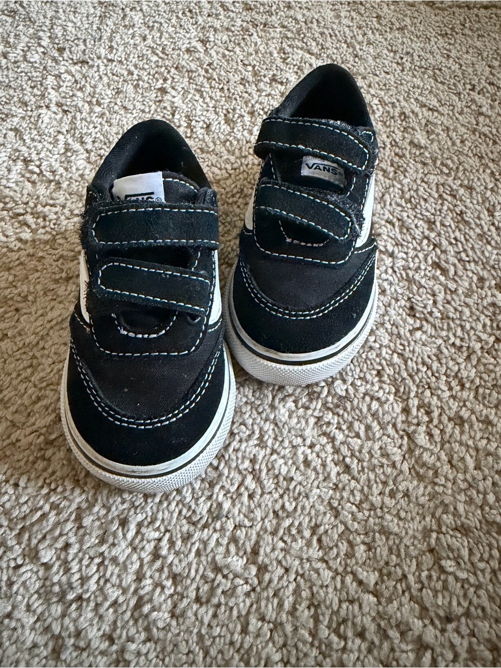 Vans Kids Black and White Velcro Skate Sneakers